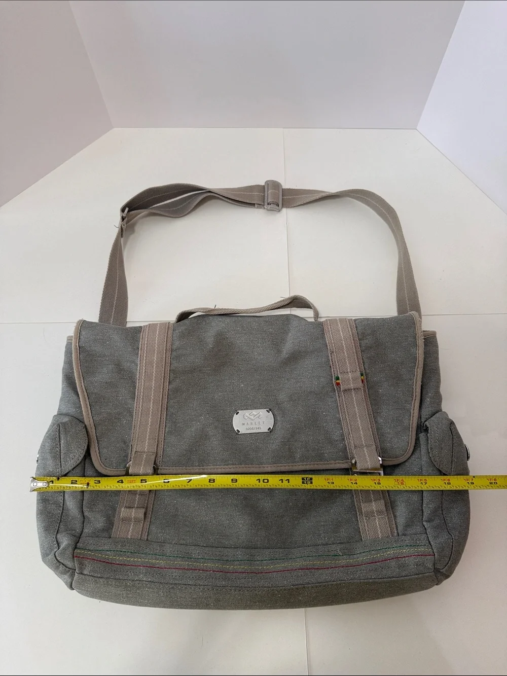 Gray Canvas Messenger Bag with Beige Trim - Everyday Commuter Satchel